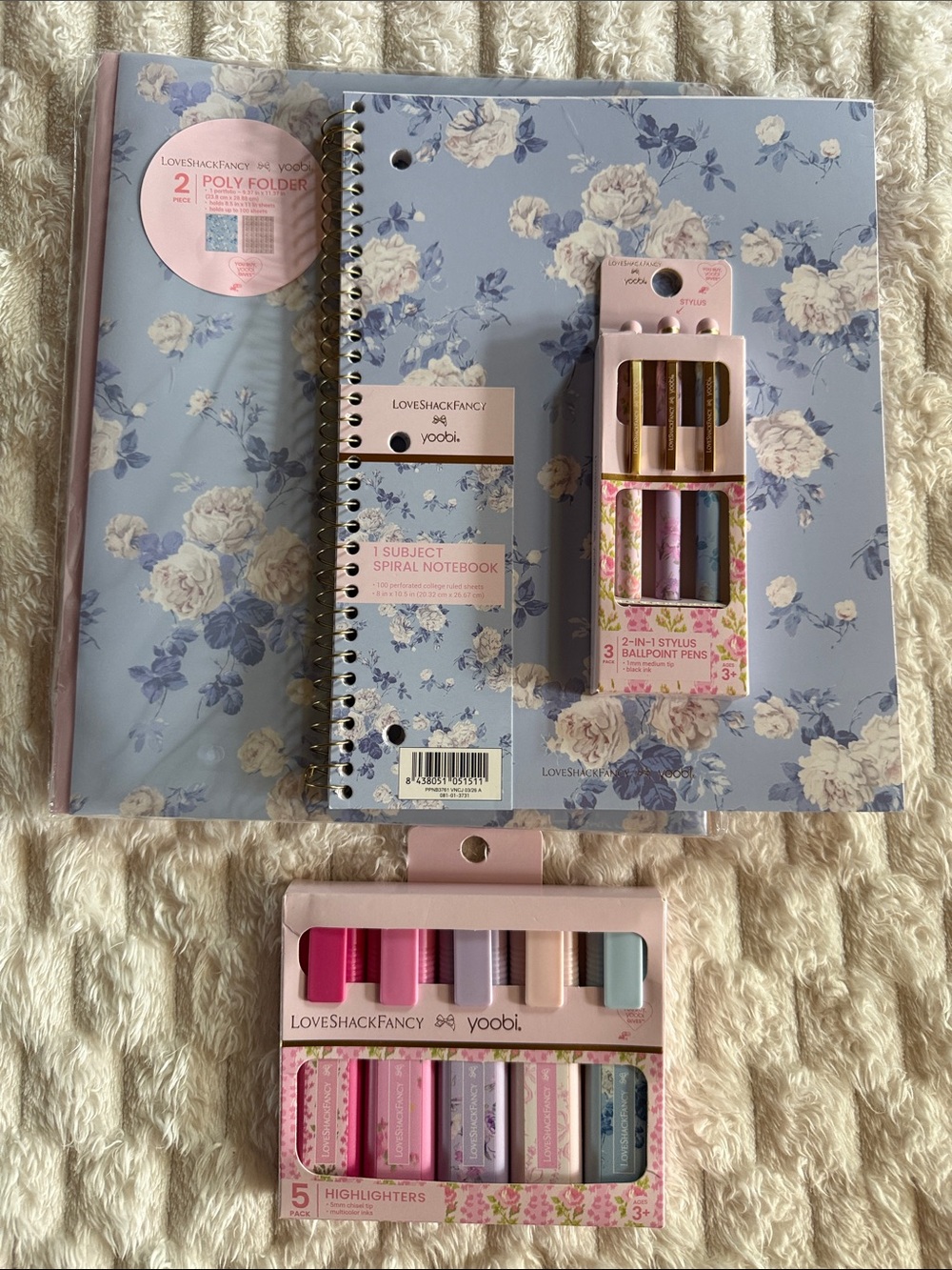 LoveShackFancy Kids Floral Stationery Set - Light Blue, Pink, Lavender